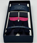 Albert Thurston for Cruciani &amp; Bella
Made in England
Adjustable Sizing
35 mm elastic Blue and Pink Pin Point braces
Braid ends
Y-Shaped
Nickel Fittings
Size Multifit Adjustable&nbsp;Length:&nbsp;115cm (= 45 inch) Maximum