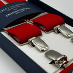 Albert Thurston for Cruciani &amp; Bella

Made in England
Clip on
Adjustable Sizing
35 mm elastic braces
Red Plain
X-Shaped
Nickel Fittings
Size Multifit Adjustable&nbsp;Length:&nbsp;115cm (= 45 inch) Maximum
