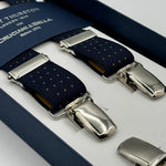 Albert Thurston - Elastic Clip-on-braces  - 25 mm - Blue, Gold Pin Dots #7377