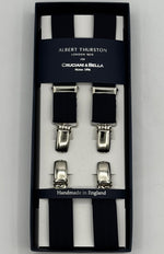 Albert Thurston for Cruciani &amp; Bella

Made in England
Clip on
Adjustable Sizing
25 mm elastic braces
Navy Blue Harringbone Plain Color

X-Shaped
Nickel Fittings
Size Multifit Adjustable&nbsp;Length:&nbsp;115cm (= 45 inch) Maximum