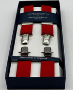 Albert Thurston for Cruciani &amp; Bella

Made in England
Clip on
Adjustable Sizing
25 mm elastic braces
Red Plain Color

X-Shaped
Nickel Fittings
Size Multifit Adjustable&nbsp;Length:&nbsp;115cm (= 45 inch) Maximum