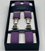 Albert Thurston for Cruciani &amp; Bella

Made in England
Clip on
Adjustable Sizing
25 mm elastic braces
Light Purple Melange&nbsp;
X-Shaped
Nickel Fittings
Size Multifit Adjustable&nbsp;Length:&nbsp;115cm (= 45 inch) Maximum