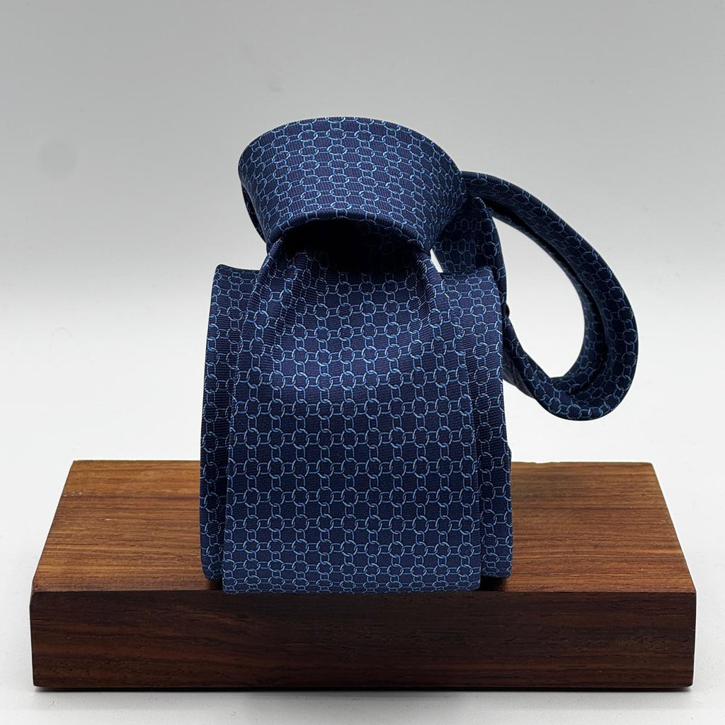 Cruciani &amp; Bella
100% Printed Silk&nbsp;
Tipped
Blue and Light Blue Motif Tie
Handmade in Italy
8 cm x 148 cm
New Old Stock