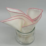 Cruciani &amp; Bella 60%Linen 40% Cotton Hand-rolled&nbsp; -&nbsp; Pocket Square White and Pink Handmade in Italy  33 cm X 33 cm