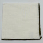 Cruciani &amp; Bella 60%Linen 40% Cotton Hand-rolled&nbsp; -&nbsp; Pocket Square White and Olive Green Handmade in Italy  33 cm X 33 cm