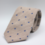 Holliday & Brown for Cruciani & Bella 100% Printed Wool  Self-Tipped Light Beige, Blue Dots Motif Tie Handmade in Italy 8 cm x 148 cm