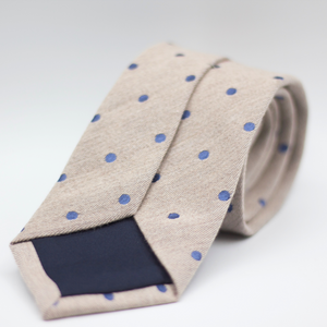 Holliday & Brown for Cruciani & Bella 100% Printed Wool  Self-Tipped Light Beige, Blue Dots Motif Tie Handmade in Italy 8 cm x 148 cm