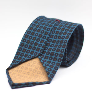 Cruciani & Bella 100%  Printed Wool  Unlined Hand rolled blades Light Blue, Blue and Green Motifs Tie Handmade in Italy 8 cm x 150 cm