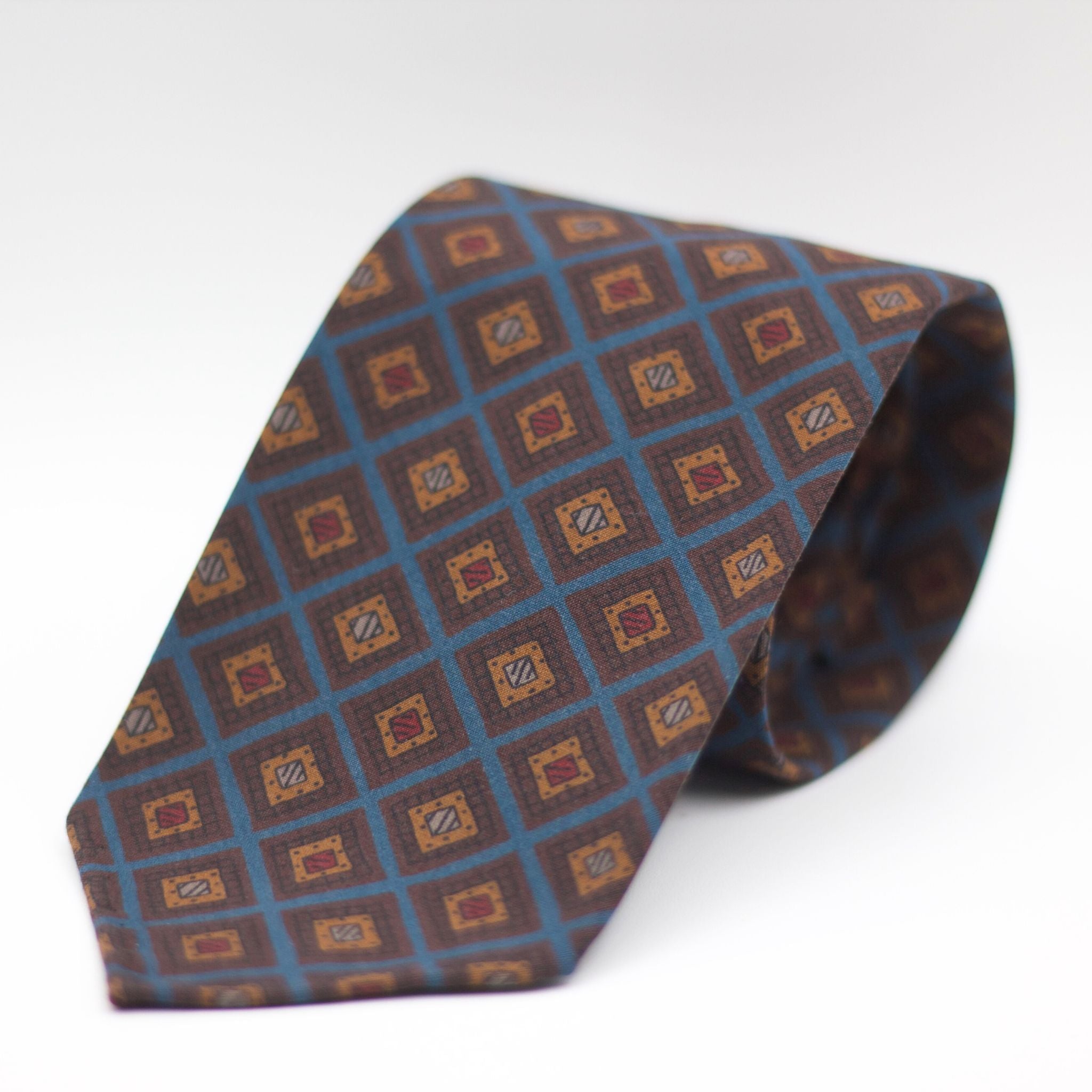 Cruciani & Bella 100% Printed Madder Silk  Italian fabric Unlined tie Light Blue, Brown and Burgundy Unlined Tie Handmade in Italy 8 cm x 150 cm