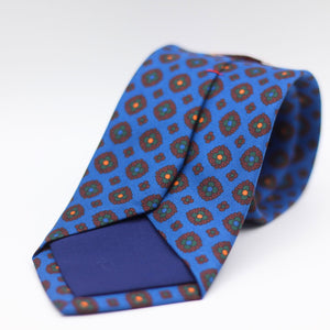 Cruciani & Bella 100% Printed Silk Tipped Light Blue, Burgundy, Green and Orange Motif Tie 8 cm x 150 cm Handmade in Italy