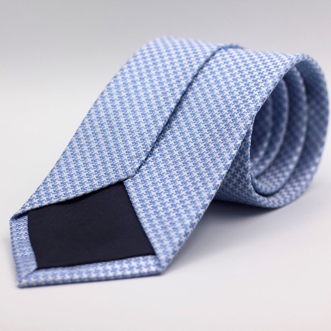 Holliday & Brown for Cruciani & Bella 100% Woven Jacquard Silk Tipped Light Blue and White Optical motif tie Handmade in Italy 8 cm x 150 cm