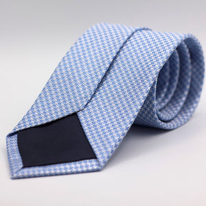 Holliday & Brown for Cruciani & Bella 100% Woven Jacquard Silk Tipped Light Blue and White Optical motif tie Handmade in Italy 8 cm x 150 cm