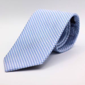 Holliday & Brown for Cruciani & Bella 100% Woven Jacquard Silk Tipped Light Blue and White Optical motif tie Handmade in Italy 8 cm x 150 cm