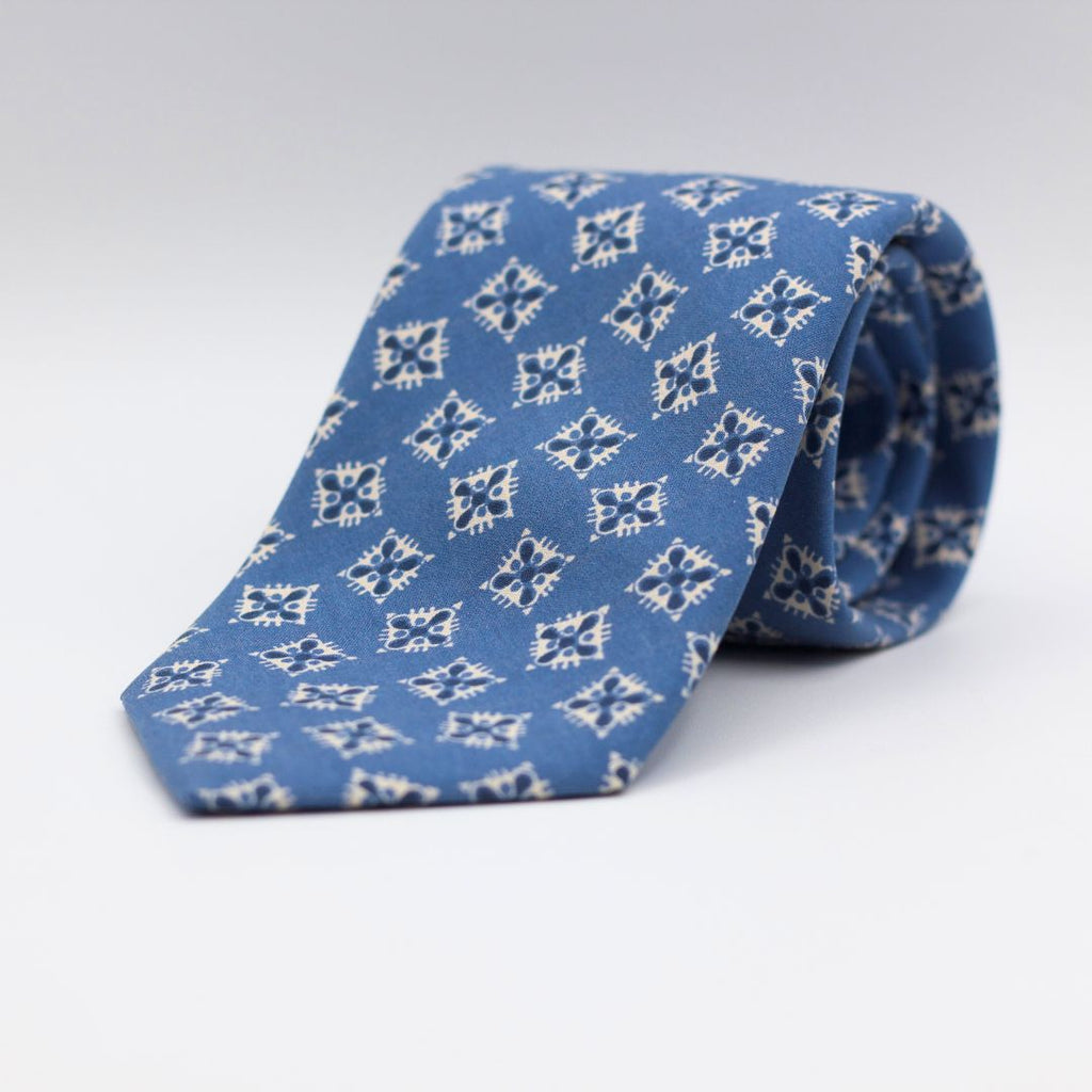 Cruciani & Bella - Printed Madder Silk  - Light Blue and White Tie