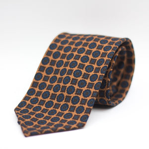 Cruciani & Bella 100%  Printed Wool  Unlined Hand rolled blades Light Brown, Brown and Blue Motifs Tie Handmade in Italy 8 cm x 150 cm