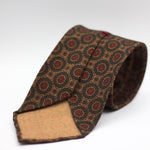 Cruciani & Bella 100%  Printed Wool  Unlined Hand rolled blades Light Brown, Brown and Green Motifs Tie Handmade in Italy 8 cm x 150 cm