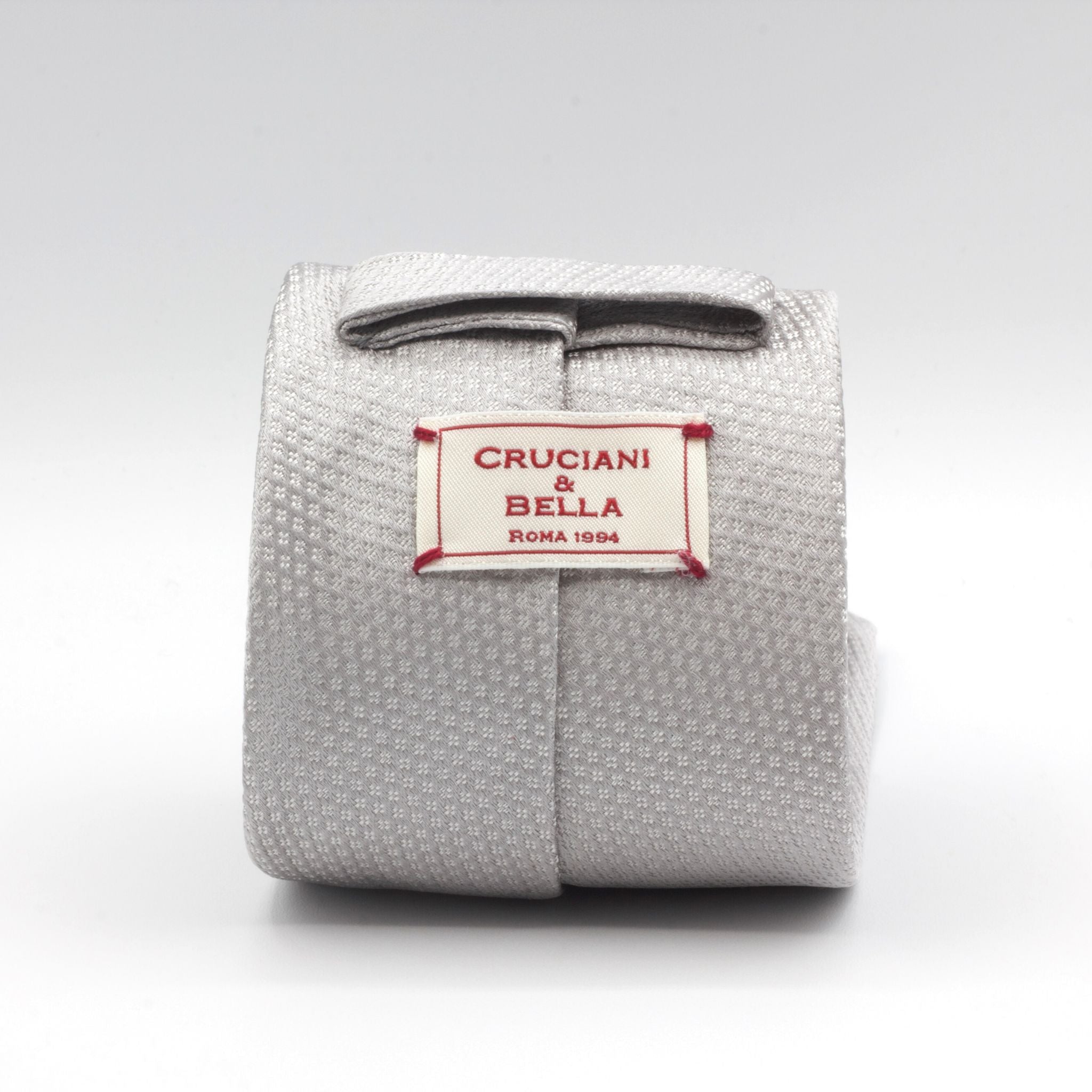 Cruciani & Bella - Woven Jacquard Silk - Light Silver, Micro White Motifs Tie