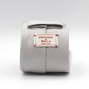 Cruciani & Bella - Woven Jacquard Silk - Light Silver, Micro White Motifs Tie