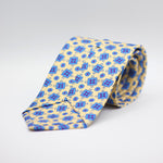 Cruciani &amp; Bella 100% Printed Silk Silk Made in England&nbsp; Self-tipped Light Yellow, Blue and Purple Motif Tie 8 cm x 150 cm Handmade in &nbsp;England