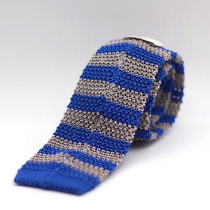 Cruciani & Bella 100% Knitted Silk Light blue and grey stripe tie Handmade in Italy 6 cm x 147 cm