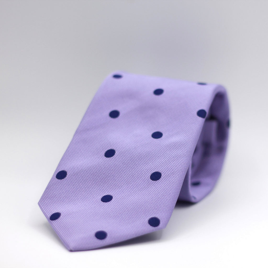 Cruciani & Bella 100% Silk Made in England Jacquard  Self-Tipped Lilac, Blue dots Tie Handmade in Italy 8 cm x 150 cm