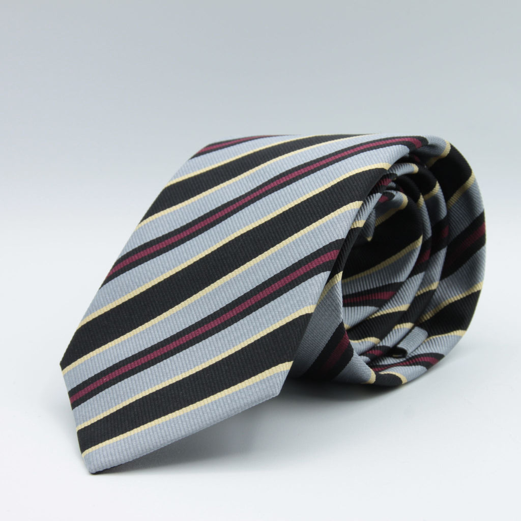 Cruciani & Bella 100% Silk Jacquard  Tipped Regimental "London Scottish" Light Grey, Black, Yellow and Red stripes tie Handmade in Italy 8 cm x 148 cm #2523