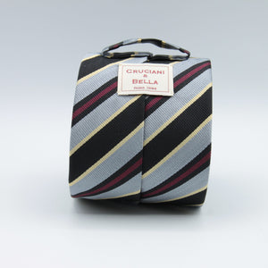 Cruciani & Bella 100% Silk Jacquard  Tipped Regimental "London Scottish" Light Grey, Black, Yellow and Red stripes tie Handmade in Italy 8 cm x 148 cm #2523