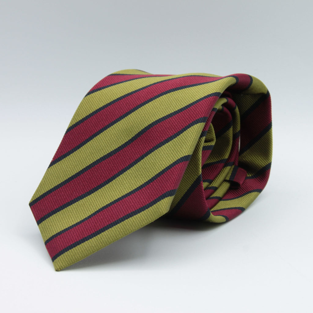 Cruciani & Bella 100% Silk Jacquard  Self Tipped Regimental "Machine Gun Corps" Olive Green, Red and Black stripes tie Handmade in Italy 8 cm x 148 cm #5697