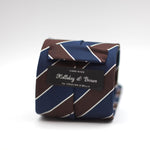 Holliday & Brown for Cruciani & Bella 100% Silk Jacquard  Regimental "Marguerite Club" Blue, Brown and White stripes tie Handmade in Italy 8 cm x 150 cm