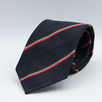 Cruciani & Bella 100% Silk Slim Shape Jacquard  Unlined Regimental "Merchant Service" Navy, Green, and Red stripes tie Handmade in Italy 8 cm x 150 cm #7705