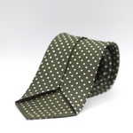 Cruciani & Bella 100% Printed Silk 36 oz UK fabric Unlined Military Green, Off White Dots Unlined Tie Handmade in Italy 8 x 150 cm