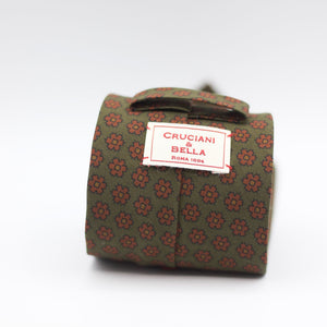 Cruciani & Bella 100% Printed Madder Silk  Italian fabric Unlined tie Military Green and Brown Motif Unlined Tie Handmade in Italy 8 cm x 150 cm