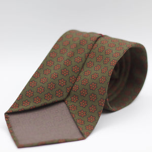 Cruciani & Bella 100% Printed Madder Silk  Italian fabric Unlined tie Military Green and Brown Motif Unlined Tie Handmade in Italy 8 cm x 150 cm