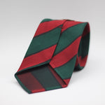 Cruciani & Bella 100% Silk Slim Shape Jacquard  Unlined Regimental "Montgomeryshire Yeomanry" Red, Green and Black stripes tie Handmade in Italy 8 cm x 150 cm