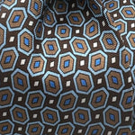 Cruciani & Bella 100% Printed Silk  Tipped Brown, Beige and Light Bleu  Motif Handmade in Italy 8,5 cm x 148 cm New Old Stock