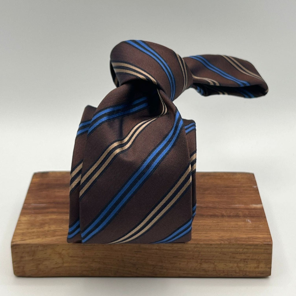 N.O.S. Cruciani & Bella - Silk  - Brown, royal blue and light brown stripe tie 