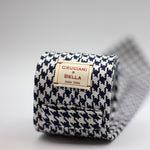 Cruciani & Bella 100% silk Tipped 3-Folds High Navy HoundstoothTie Handmade in Como, Italy 8 cm x 150 cm