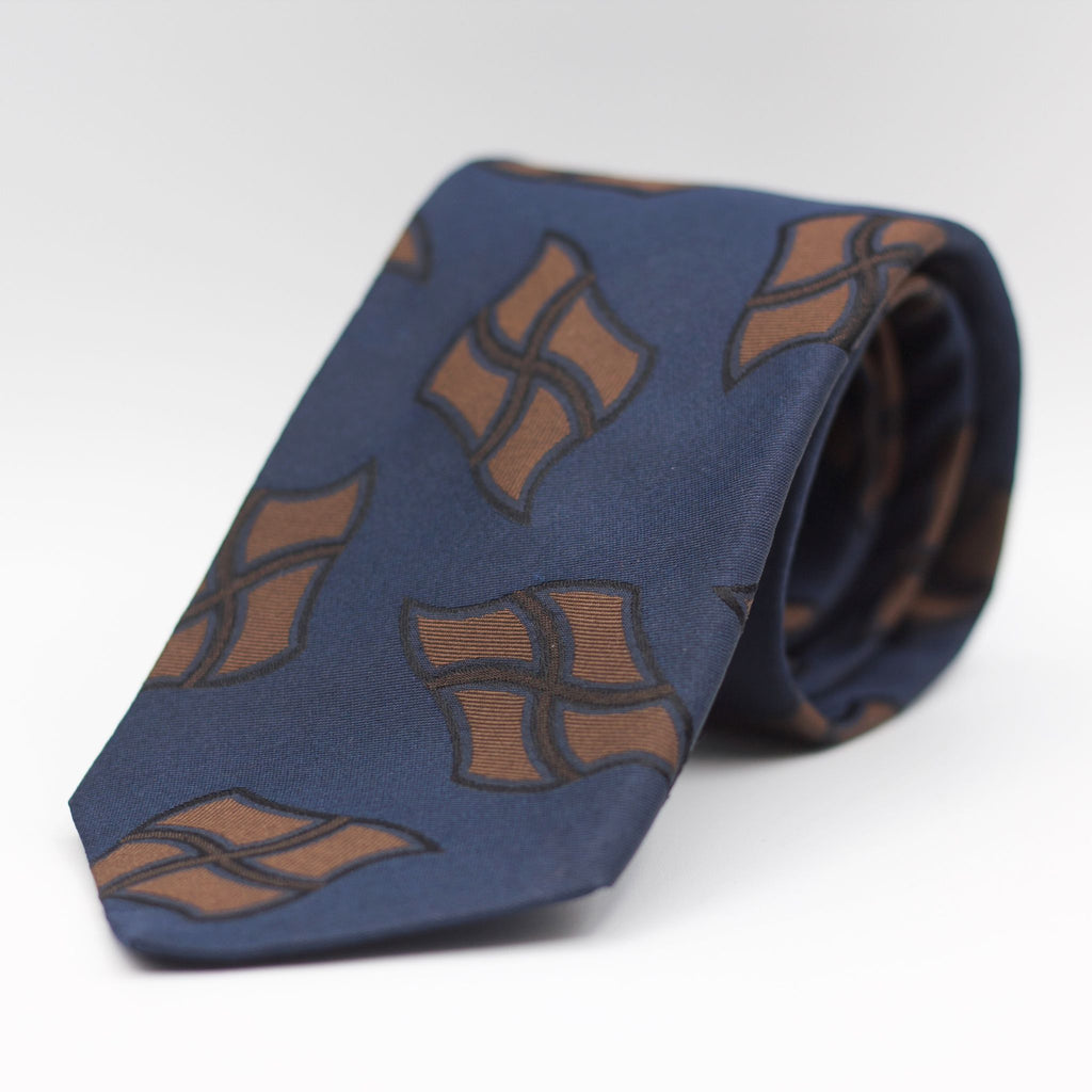 Cruciani & Bella - Woven Jacquard Silk - Navy, Brown Motifs Tie #5903