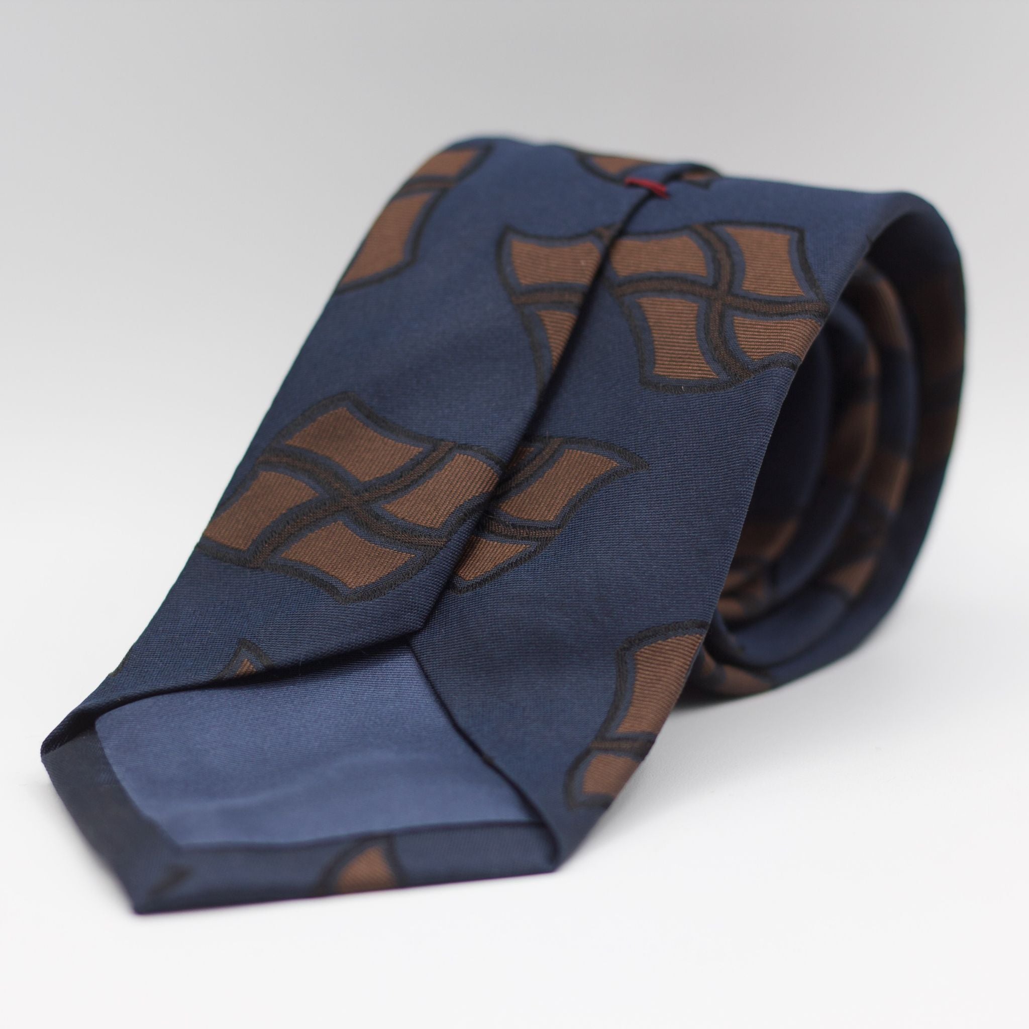 Cruciani & Bella - Woven Jacquard Silk - Navy, Brown Motifs Tie #5903