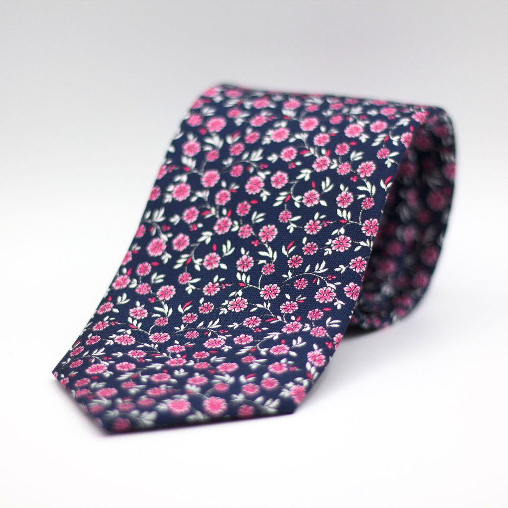Cruciani & Bella - Silk - Navy, Pink and White Floral Motif Tie