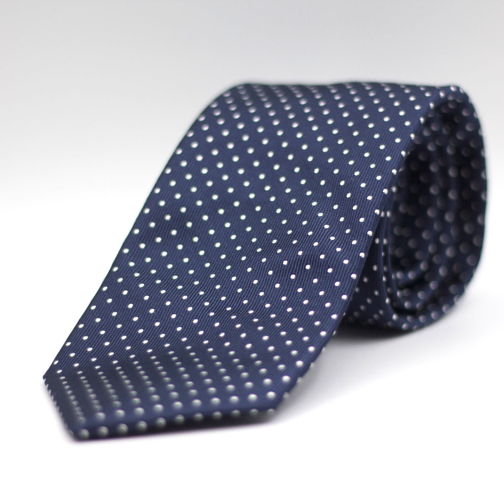 Cruciani & Bella - Woven Jacquard Silk - Navy, White Pin Dots Tie
