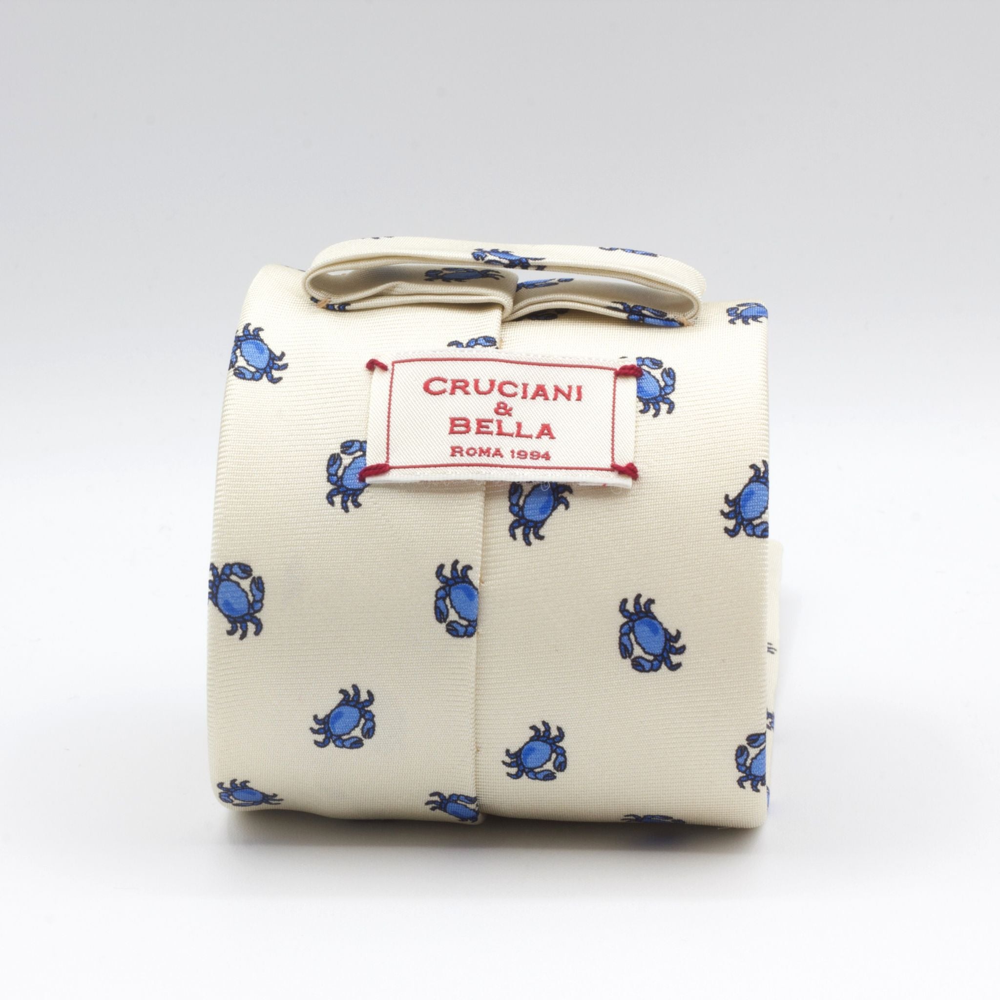 Cruciani & Bella - Silk - Off White,  Blue Crabs Tie