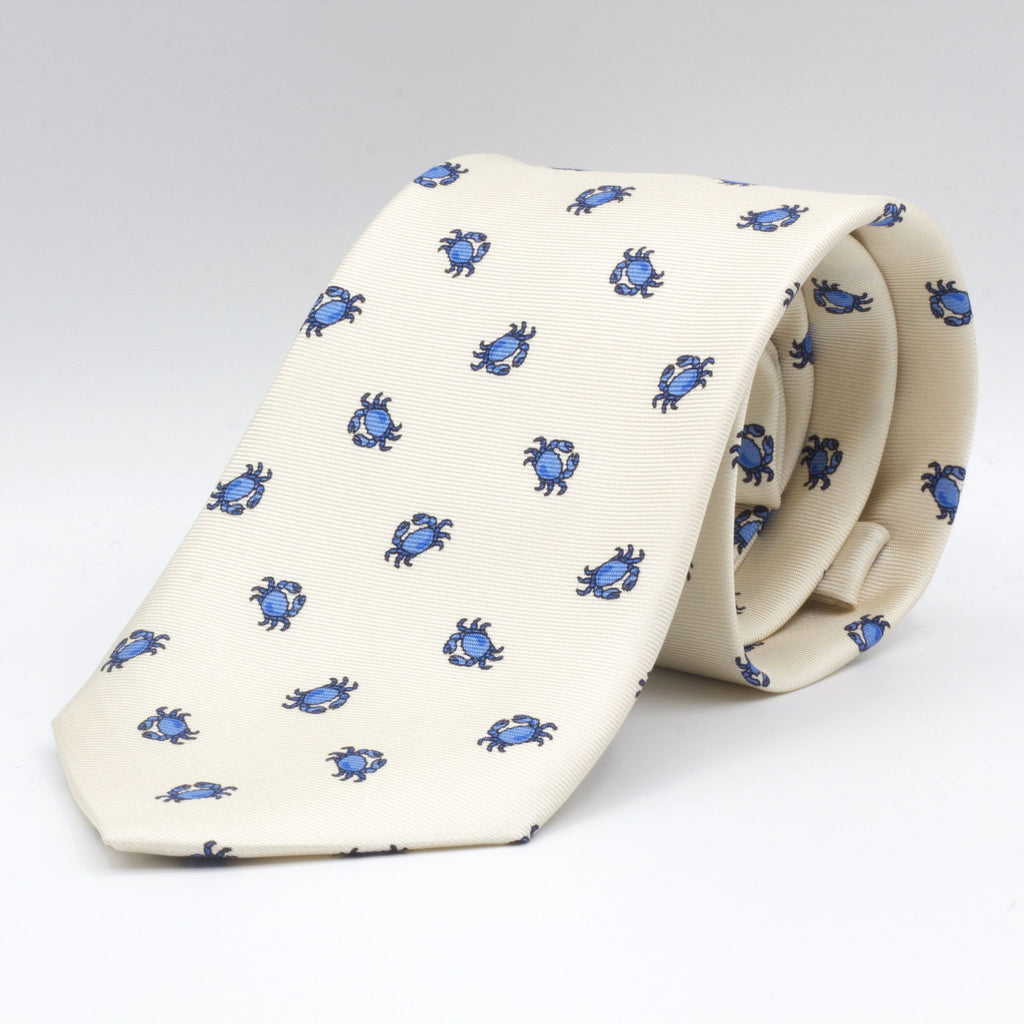 Cruciani & Bella - Silk - Off White,  Blue Crabs Tie