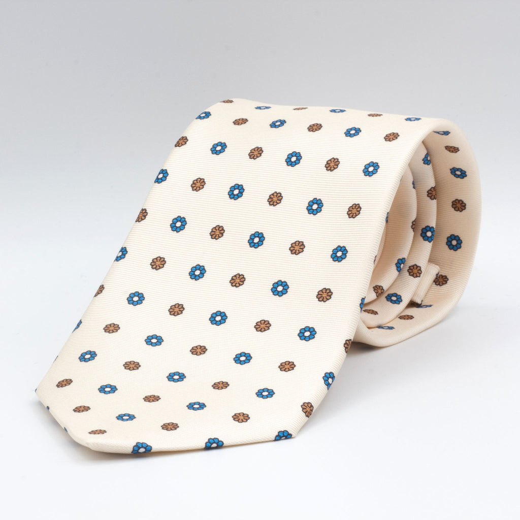 Cruciani & Bella - Silk - Off White,  Blue and Gold Tie