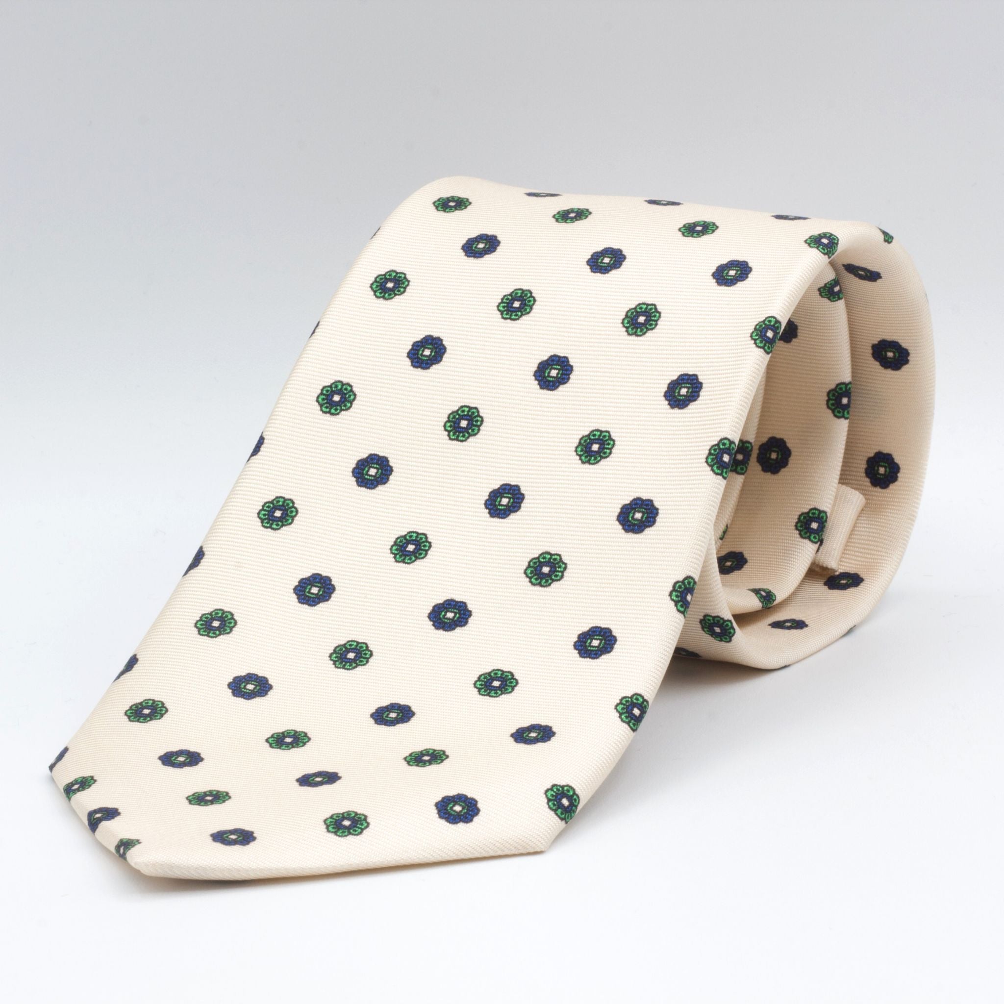 Cruciani & Bella - Silk - Off White, Blue and Green Tie