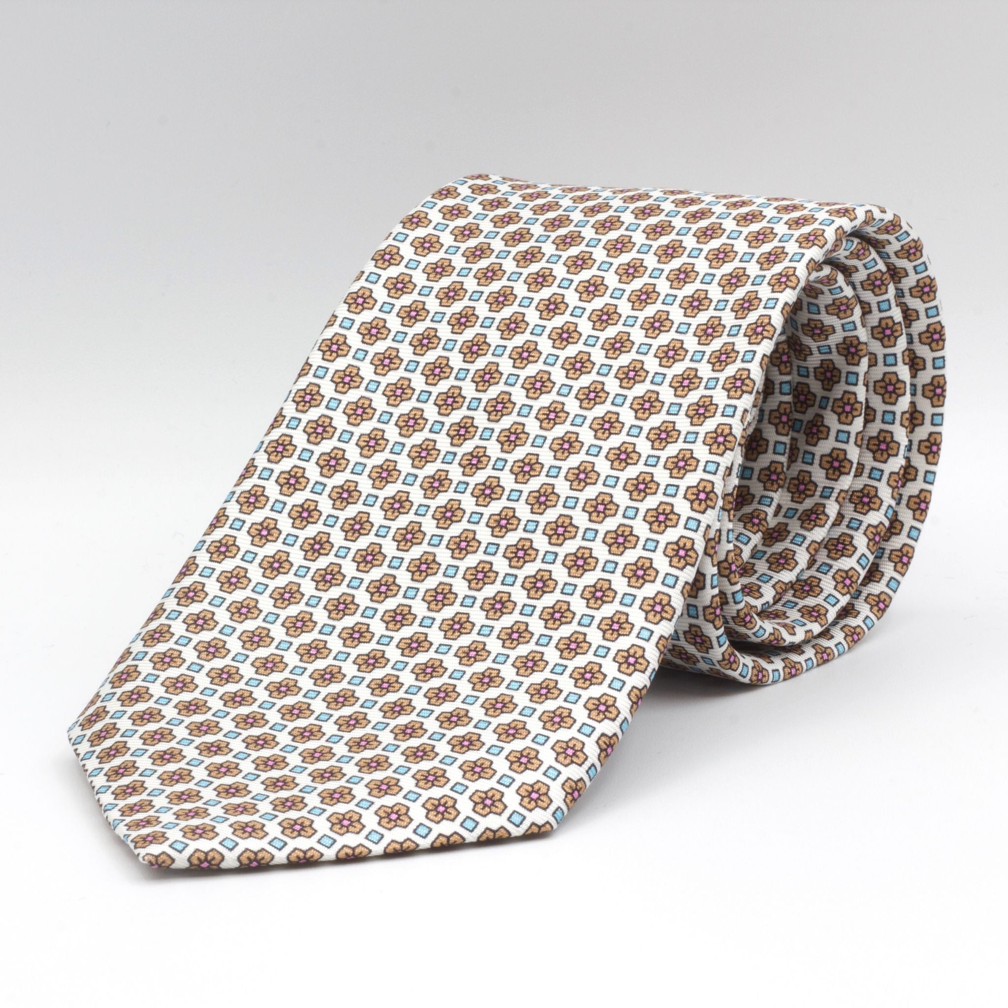 Cruciani & Bella - Silk - Off White, Pink and Hazelnut Brown Tie