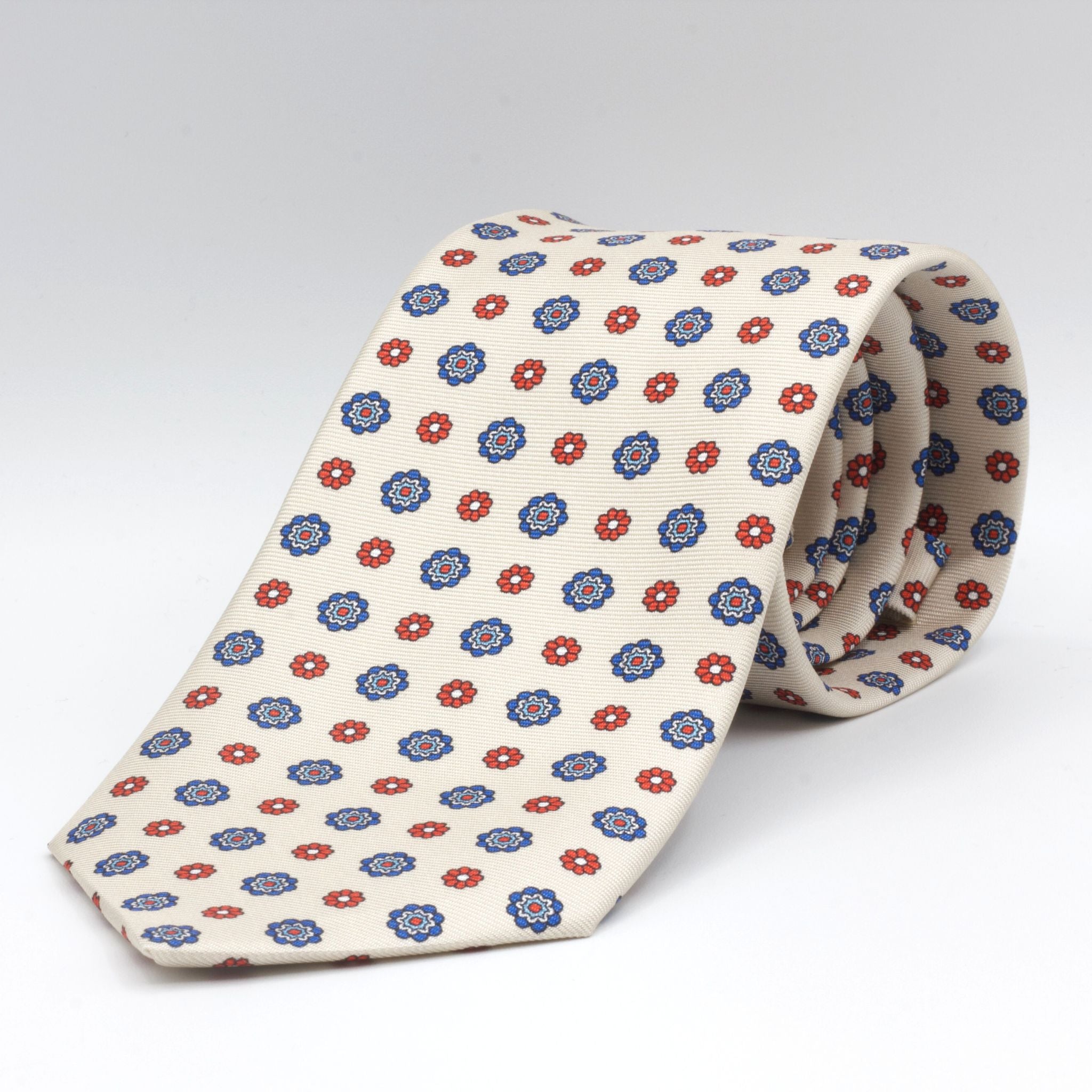 Cruciani & Bella - Silk - Off White,  Red and Blue Tie