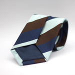 Holliday & Brown for Cruciani & Bella 100% Silk Jacquard  Regimental "Old Beaumont" Blue, Brown and Light Blue stripes tie Handmade in Italy 8 cm x 150 cm