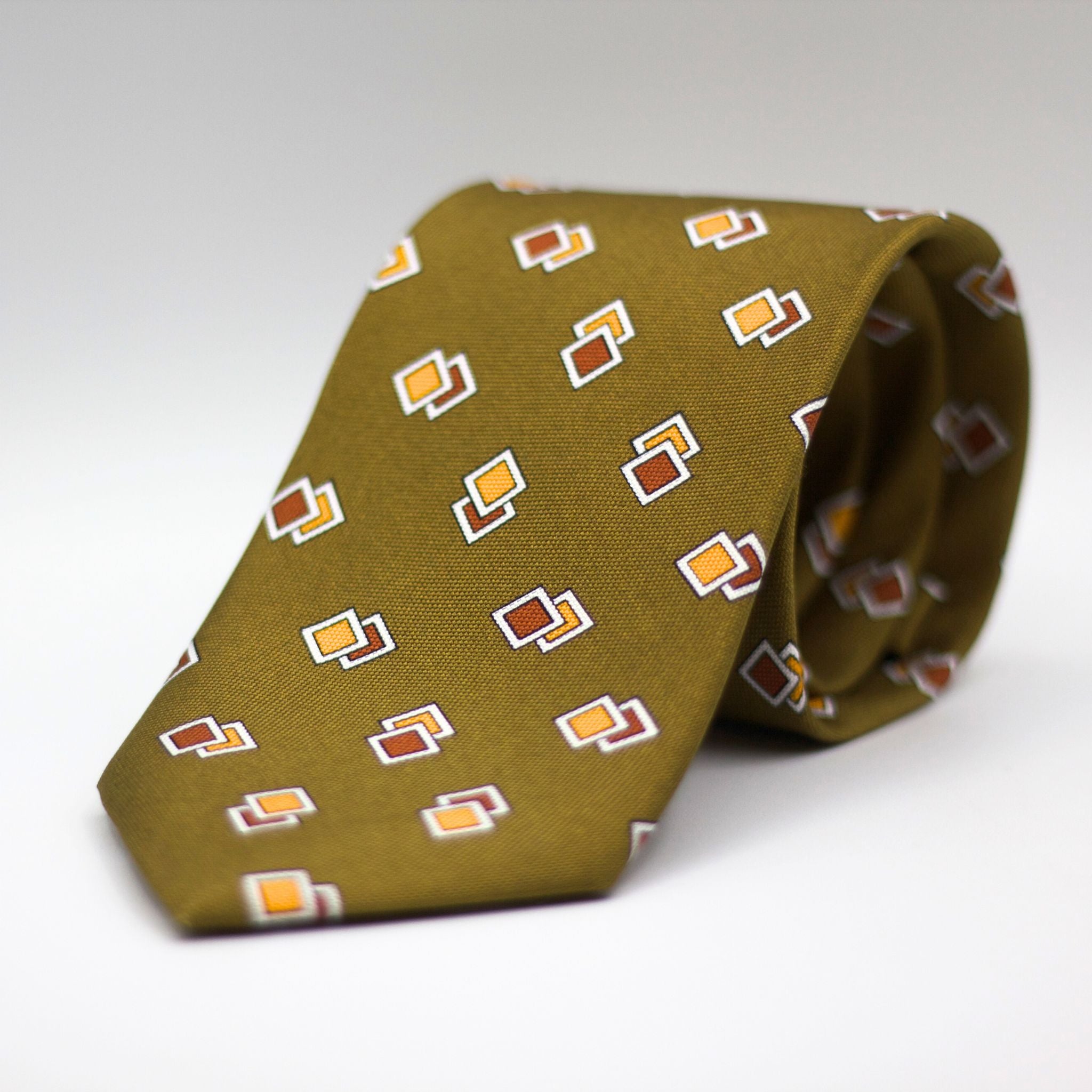 Cruciani & Bella - Silk - Olive Green, Rust, Yellow and White Tie