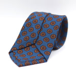 Holliday & Brown for Cruciani & Bella 100% Printed Wool  Self-Tipped Olympic Blue, Orange and Burgundy  Motif Tie Handmade in Italy 8 cm x 148 cm